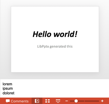 Example of slide notes generated by LibPptx